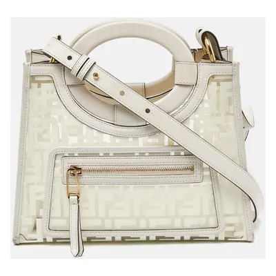 Fendi Transparent/Off White Zucca PVC and Leather Small Runaway Shopper Tote