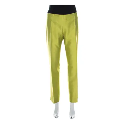 Moschino Bright Green Silk Blend Flat Front Straight Leg Trousers