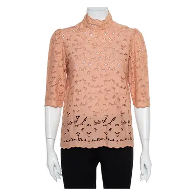 Stella McCartney Pink Eyelet Lace Back Button Detail Top