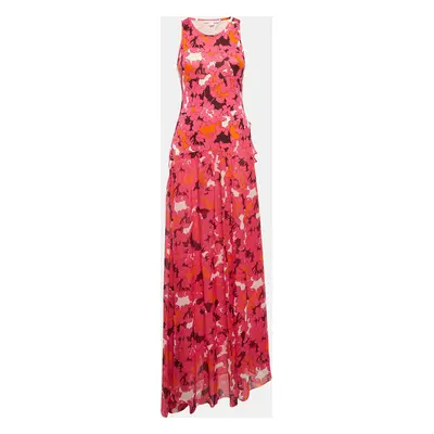 Diane Von Furstenberg Pink Eden Garden Print Jersey and Silk Davina Maxi Dress