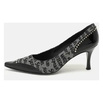 Stuart Weitzman Black/Grey Signature Canvas and Patent Leather Embellished Pumps Size 39.5