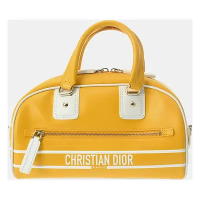 Dior Yellow/White Leather Small Vibe Zip Bowling Bag