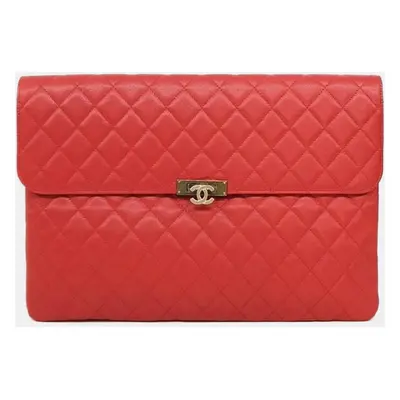 Chanel Red Quilted Caviar Leathe Clutch