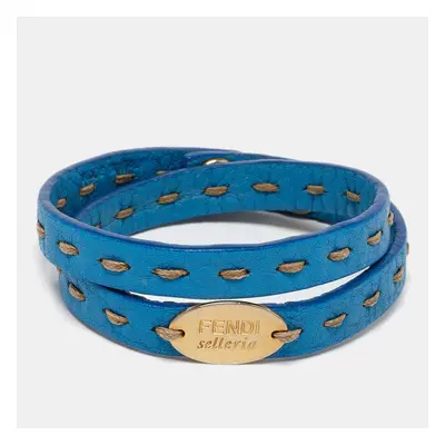 Fendi Selleria Blue Leather Double Wrap Bracelet