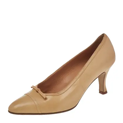 Celine Beige Leather Bow Detail Pumps Size