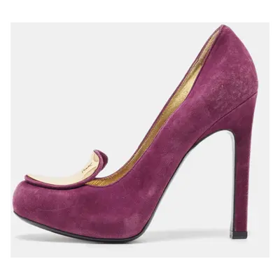 Yves Saint Laurent Purple Suede Plaque Embellished Round Toe Pumps Size 36.5