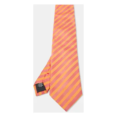 Moschino Orange/Pink Diagonal Striped Silk Tie