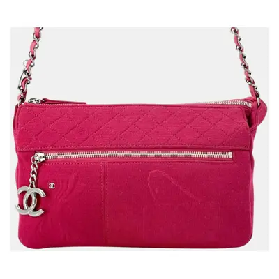 Chanel Red Cotton Matelasse Chain Shoulder Bag