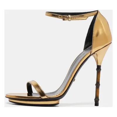 Gucci Gold Leather Open Toe Bamboo Sandals Size