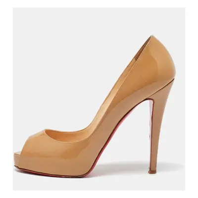 Christian Louboutin Beige Patent Leather Very Prive Peep Toe Pumps Size