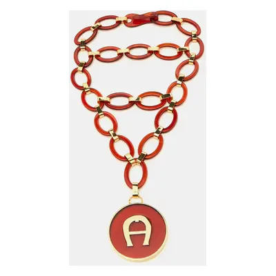 Aigner Burgundy Resin & Gold Tone Link Layered Necklace