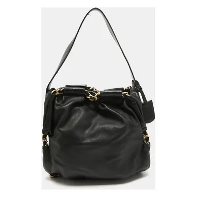 Furla Black Leather Chain Detail Hobo