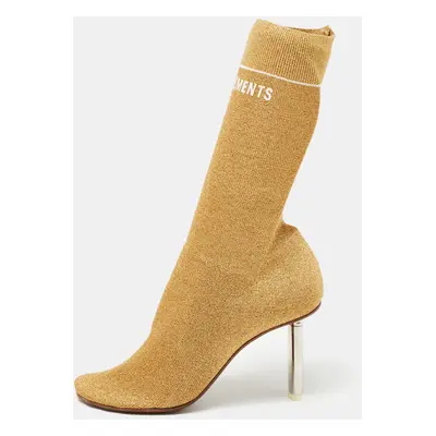 Vetements Gold Knit Fabric Sock Ankle Boots Size