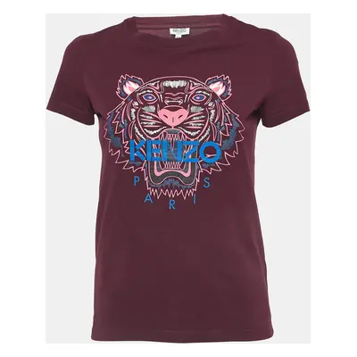 Kenzo Burgundy Logo Printed Cotton Crew Neck T-Shirt