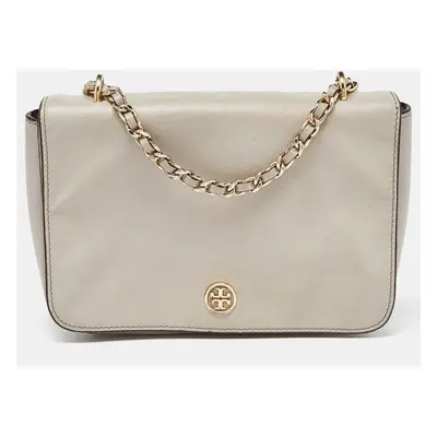 Tory Burch Beige Leather Flap Crossbody Bag