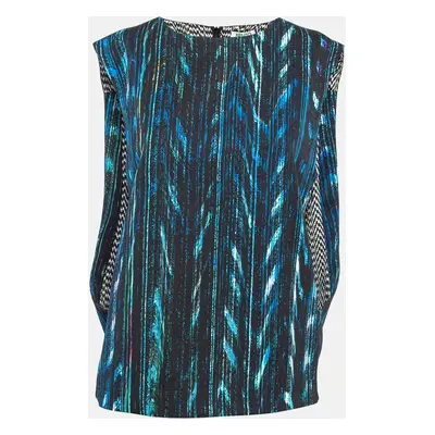 Kenzo Blue Printed Crepe Sleeveless Top