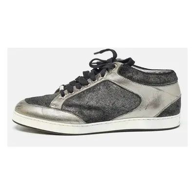 Jimmy Choo Grey Glitter Velvet and Leather Miami Low Top Sneakers Size