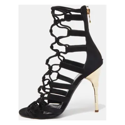 Balmain Black Suede Strappy Sandals Size