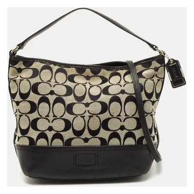 Coach Black/Grey Signature Canvas and Leather Shoulder Bag