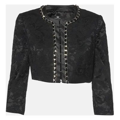 Elisabetta Franchi Black Lace Chain Detail Crop Jacket