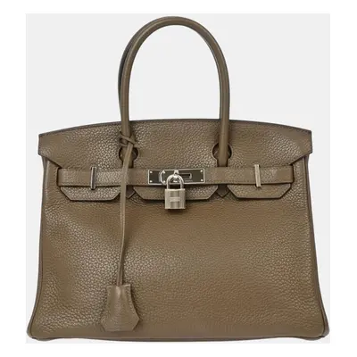 Hermes Taupe Taurillon Clemence Birkin Handbag