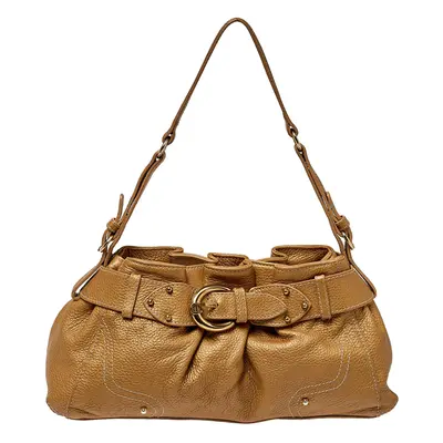 Aigner Metallic Beige Pleated Leather Satchel