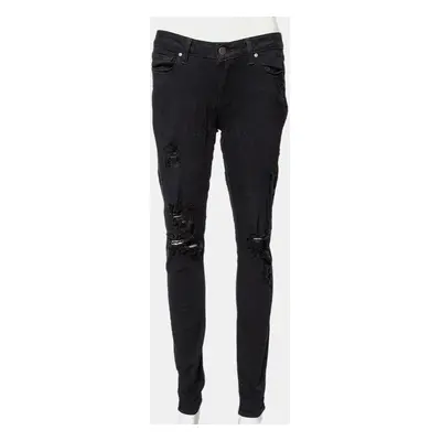 Paige Black Denim Ultra Skinny Distressed Verdugo Jeans