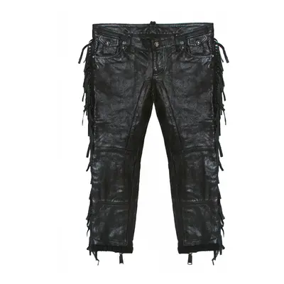 Dsquared2 Black Leather Fringed Trim Detail Cropped Pants