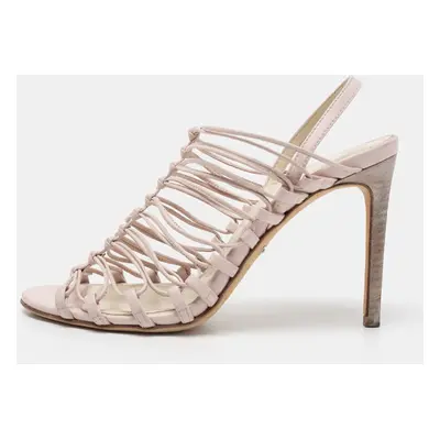 Roberto Cavalli Pale Pink Leather Knot Detail Strappy Sandals Size