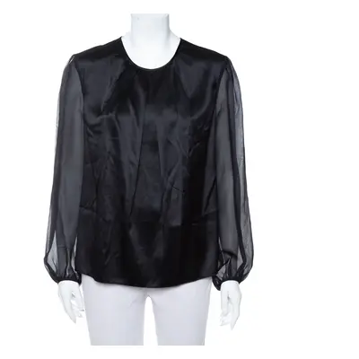 CH Carolina Herrera Black Satin Pleated Detail Top