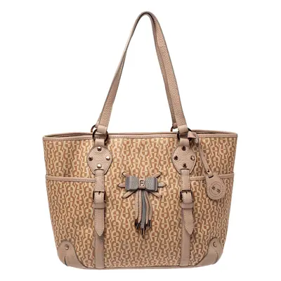 Aigner Beige/Pink Signature Coated Canvas and Leather Bow Tote