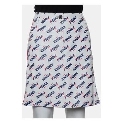 Fendi White Allover Fendi Mania Logo Leather Mini Skirt