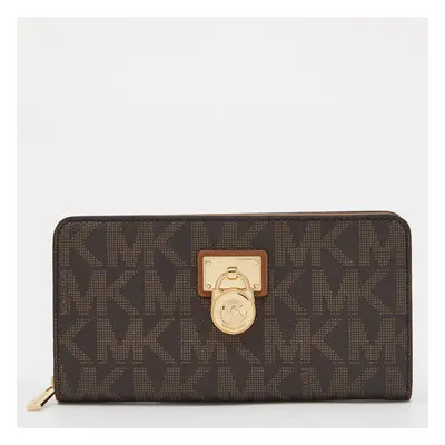 Michael Kors Brown Signature Coated Canvas Zip Around Wallet