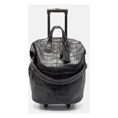 Givenchy Black Croc Embossed Leather Nightingale Trolley Luggage