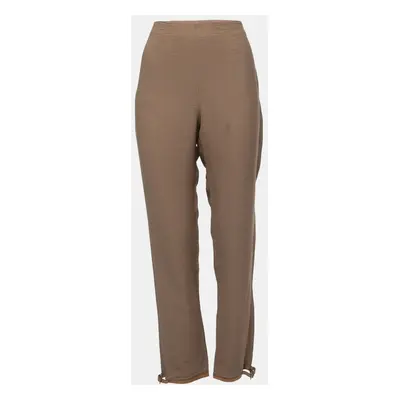 Emporio Armani Brown Linen Blend Buckle Hem Detail High Waist Trousers