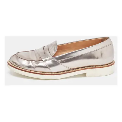 Tod's Metallic Silver Leather Penny Loafers Size