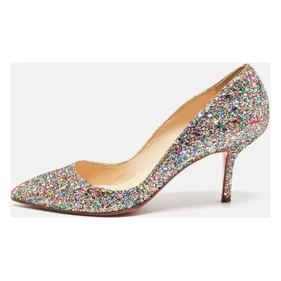 Christian Louboutin Multicolor Coarse Glitter Pointed Toe Pumps Size 37.5