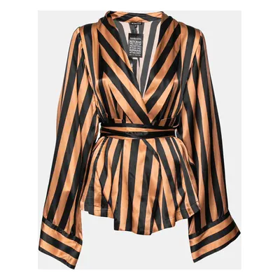 Ann Demeulemeester Peach & Black Silk Belted Wrap Blouse