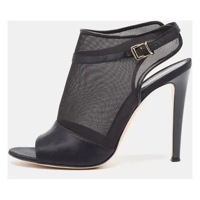 Gianvito Rossi Black Satin and Mesh Open Toe Cut Out Slingback Booties Size