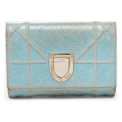 Dior Blue Crinkled Leather Diorama Trifold Wallet