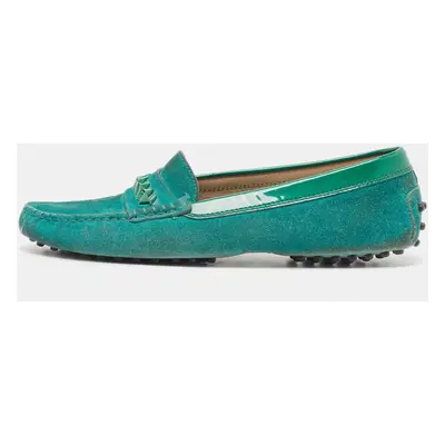 Tod's Green Suede and Patent Slip On Loafers Size