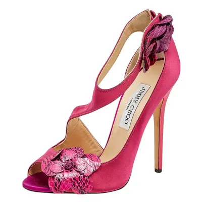 Jimmy Choo Pink Satin And Python Vera Sandals Size