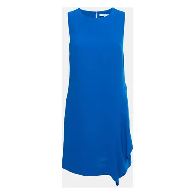 Diane Von Furstenberg Blue Crepe Ruffle Detailed Sleeveless Midi Dress