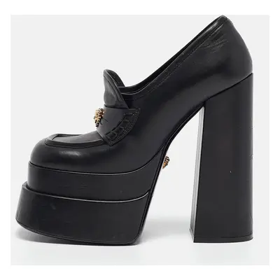 Versace Black Leather Aevitas Block Heel Pumps Size