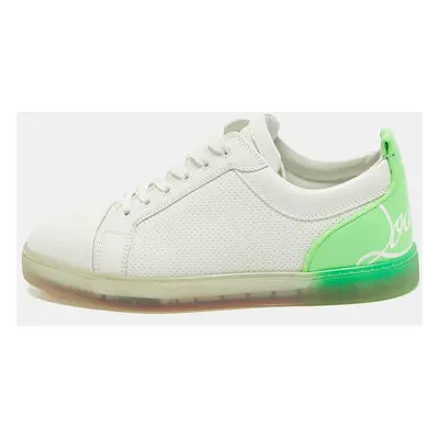 Christian Louboutin White/Green Leather Lace Up Sneakers Size