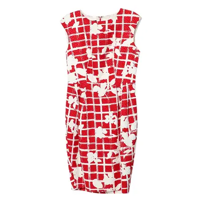 CH Carolina Herrera Red Floral Grid Printed Sheath Dress