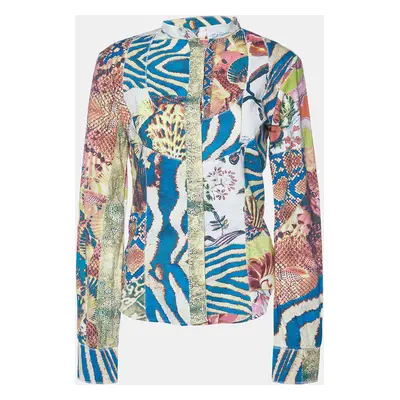 Just Cavalli Multicolor Patchwork Printed Cotton Button Front Shirt