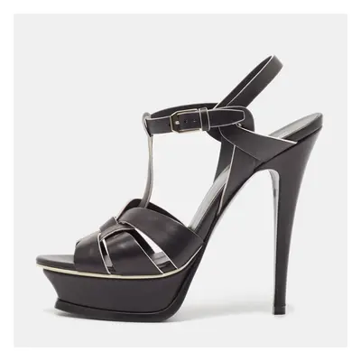 Saint Laurent Black Leather Tribute Sandals Size