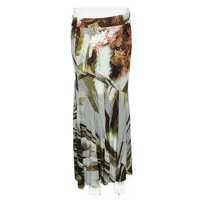 Cavalli Class Multicolor Printed Jersey Paneled Midi Skirt