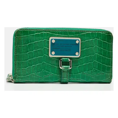 Marc by Marc Jacobs Green Croc Embossed Patent Leather Zip Around Wallet